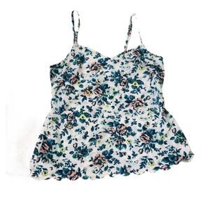 By Eloise Tank Top Womens XS Ivory Floral Sweetheart Sleeveless Noodle‎ Strap